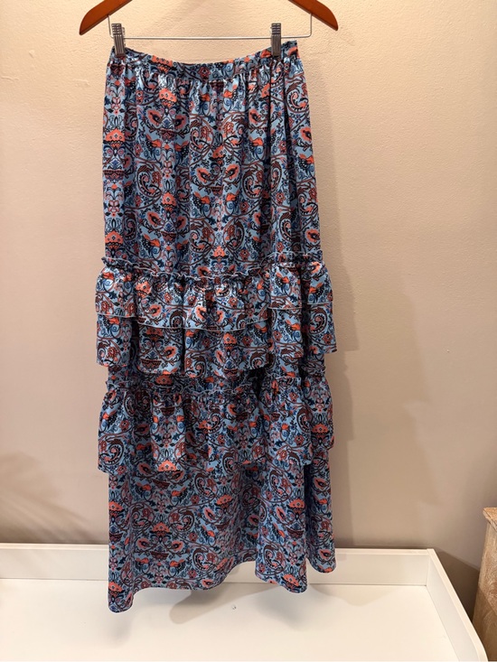 Cynthia Fisher Dresses & Skirts - Cynthia Fisher Blue Paisley Tiered Ruffle Maxi Skirt Womens Boho Elastic Waist